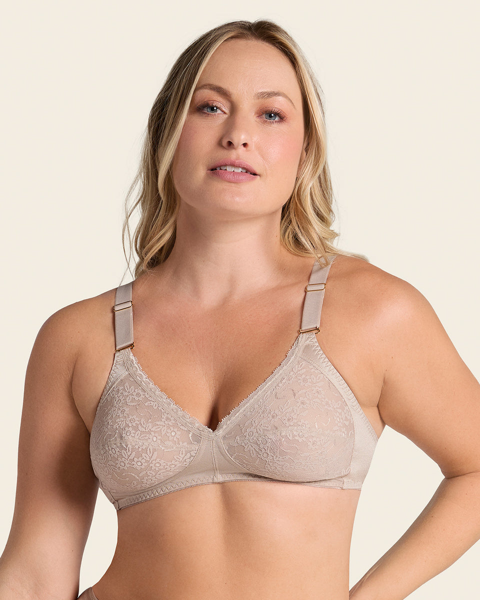 Extra coverage support wireless bra with lace cups