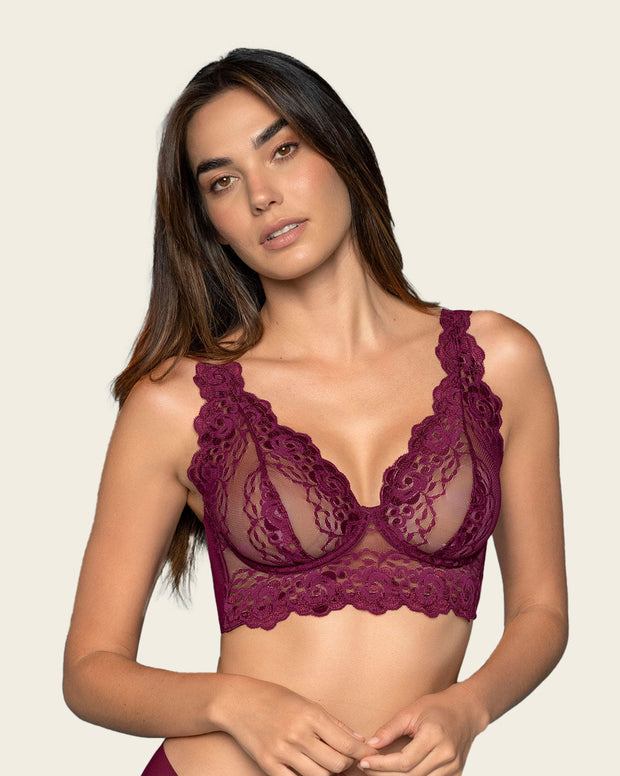 Sheer Lace Bustier Bralette with Underwire