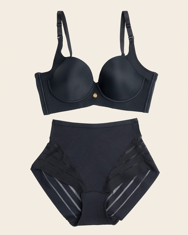 High Profile Bra + Stripe Undetectable Panty in Black