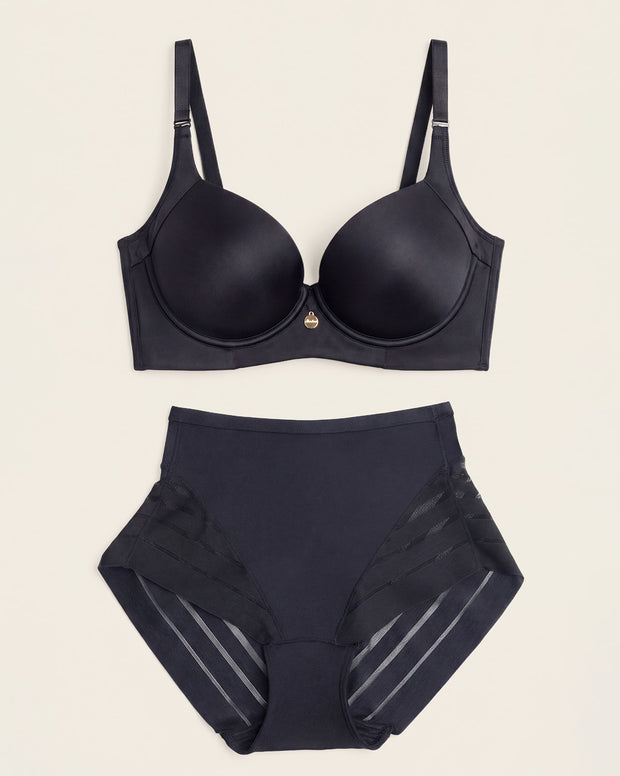 High Profile Bra + Stripe Undetectable Panty en Negro
