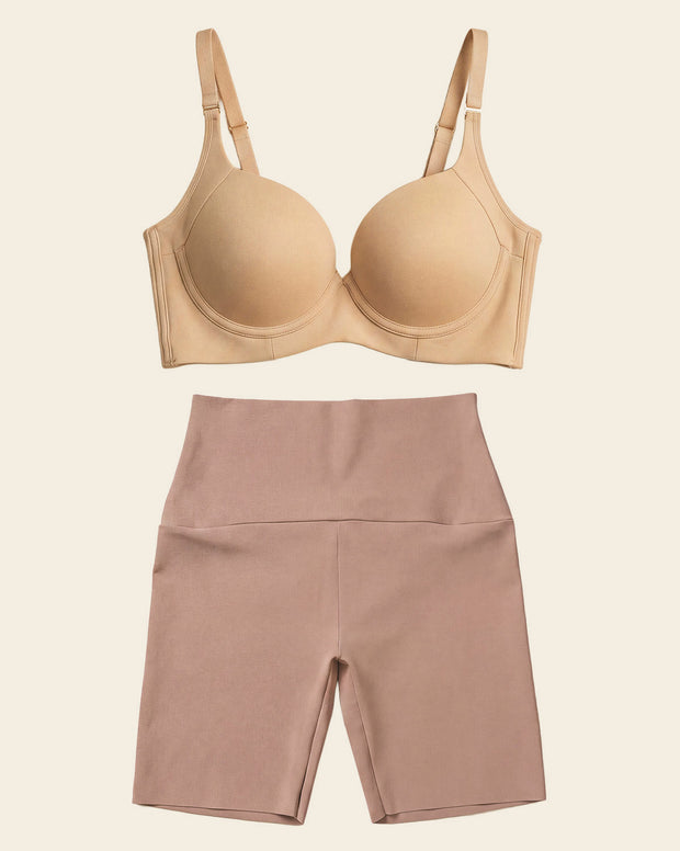 High Profile Bra & PowerStay Short in Golden Beige and Brown