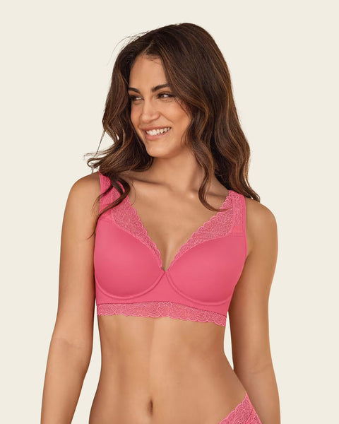 Deep Coverage Soft Lightly-Lined Lace Underwire Bra#color_365-dark-pink