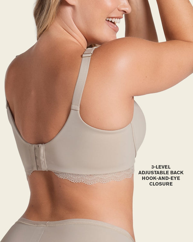 Deep coverage bra: soft lightly-lined lace underwire bra