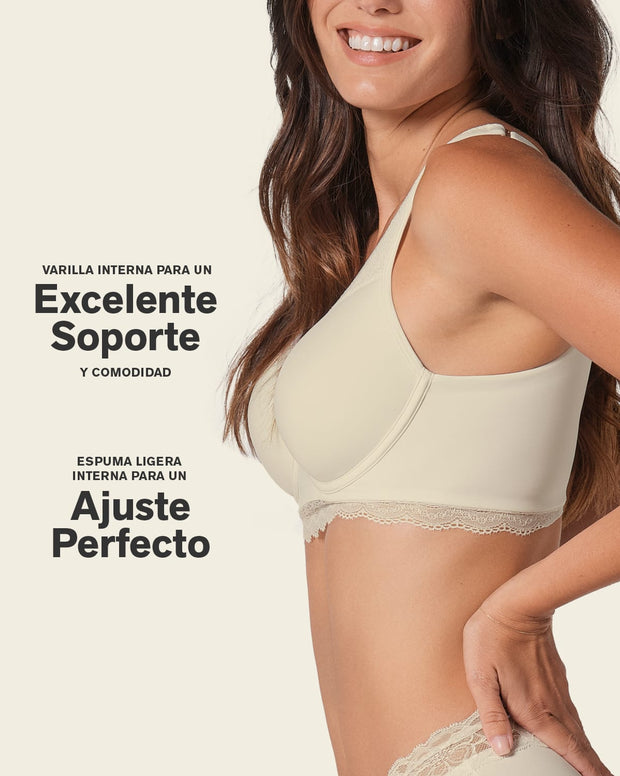 Deep coverage bra: soft lightly-lined lace underwire bra