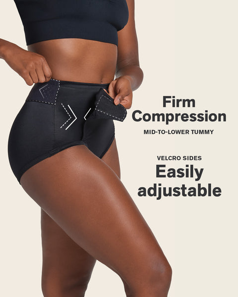 Firm compression postpartum panty with adjustable belly wrap#color_700-black