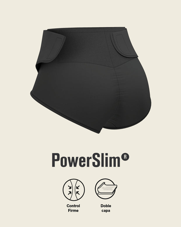 Firm compression postpartum panty with adjustable belly wrap