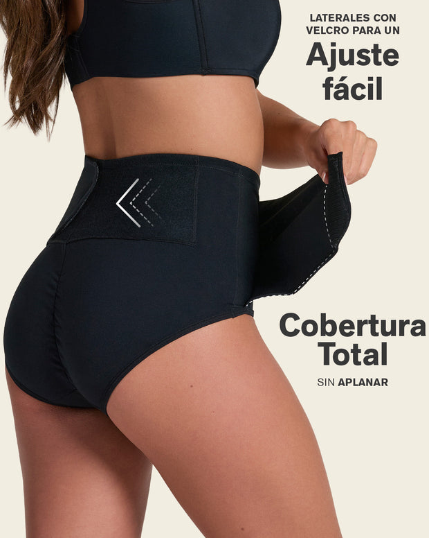 Firm compression postpartum panty with adjustable belly wrap