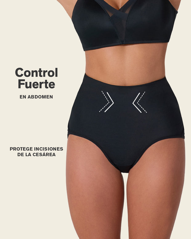 Firm compression postpartum panty with adjustable belly wrap