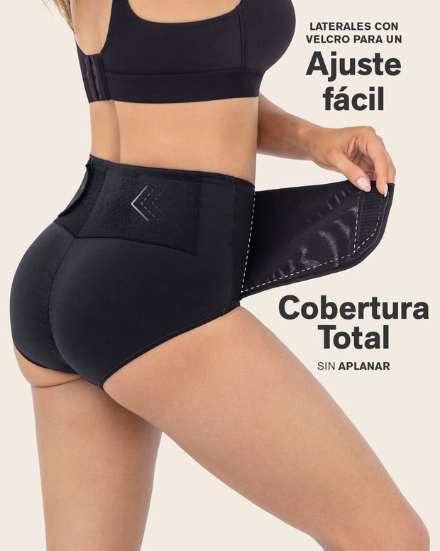 Firm compression postpartum panty with adjustable belly wrap