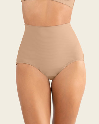 Firm compression postpartum panty with adjustable belly wrap#color_801-golden-beige