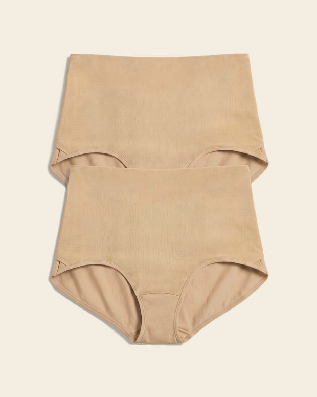 Firm compression postpartum panty with adjustable belly wrap