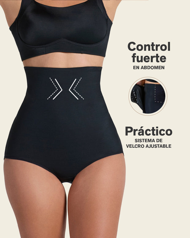High-waisted firm compression postpartum panty with adjustable belly wrap