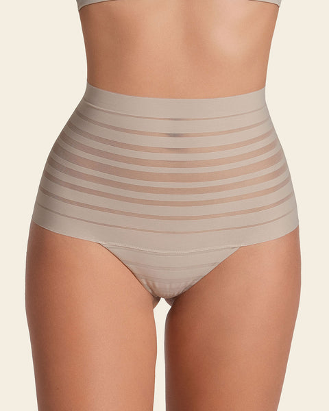 Lace stripe high-waisted cheeky hipster panty#color_802-nude