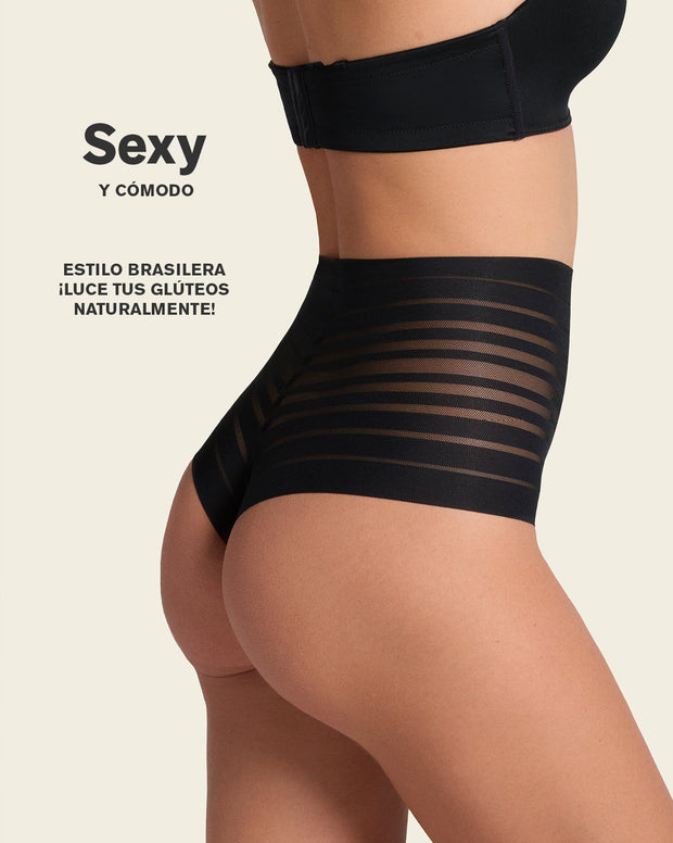 Lace stripe high-waisted cheeky hipster panty