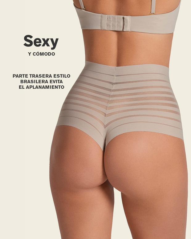 Lace stripe high-waisted cheeky hipster panty