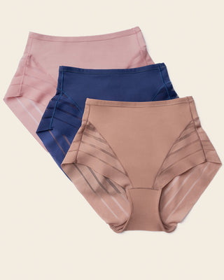 Lace stripe undetectable classic shaper panty#color_s02-rosewood-blue-brown
