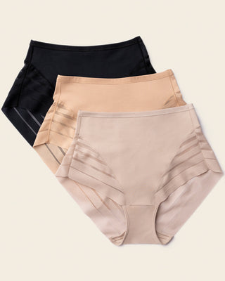 Lace stripe undetectable classic shaper panty#color_s01-black-golden-beige-nude