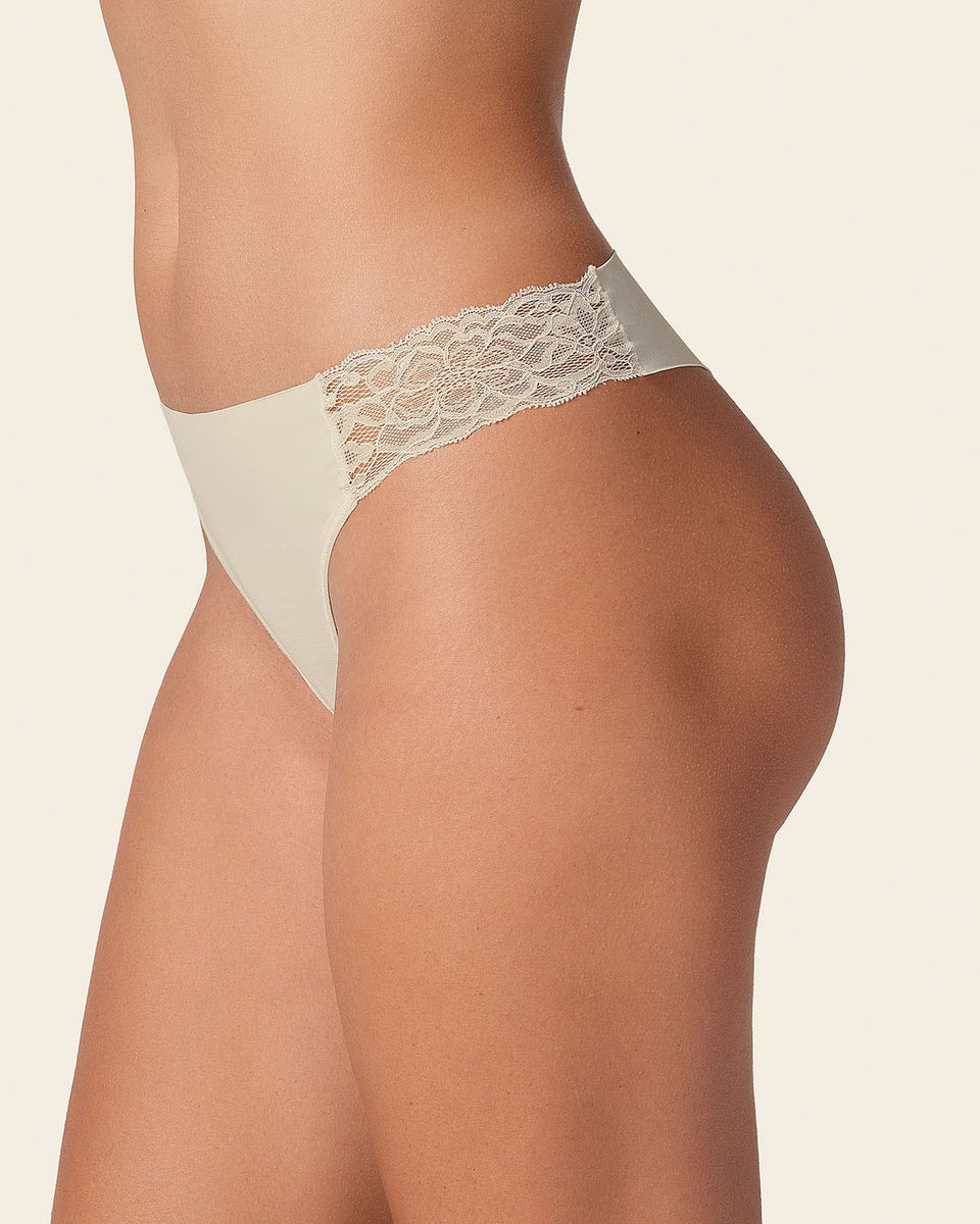 Lace side seamless thong panty