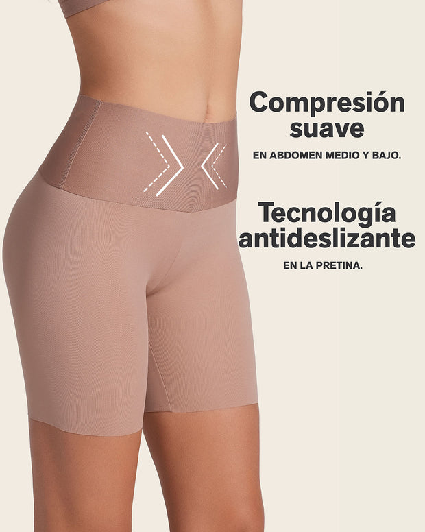 Stay-in-place seamless slip short