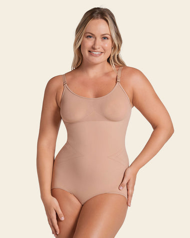 Invisible bodysuit shaper with super comfy compression#color_087-medium-brown