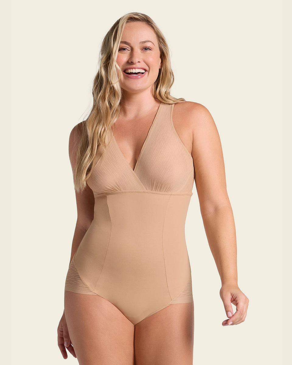 Sheer stripe detail sculpting bodysuit