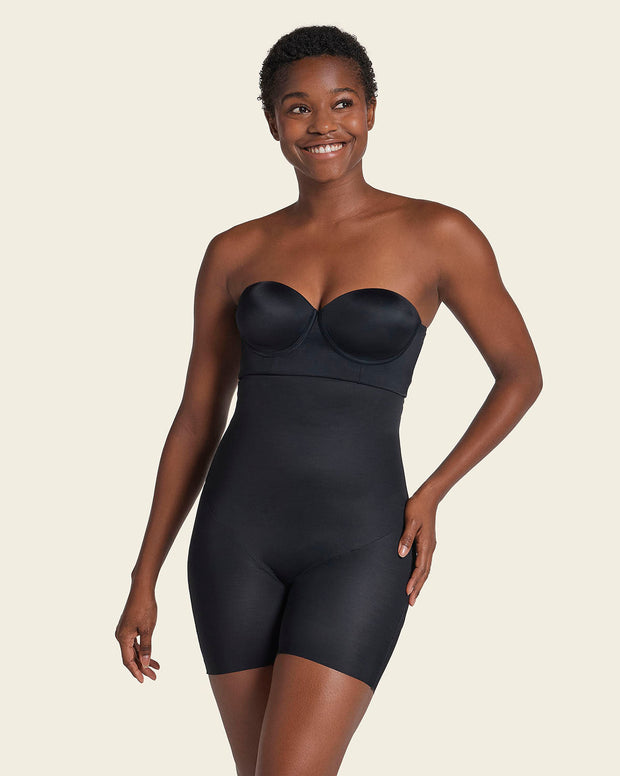 Strapless sculpting step-in body shaper with short bottom