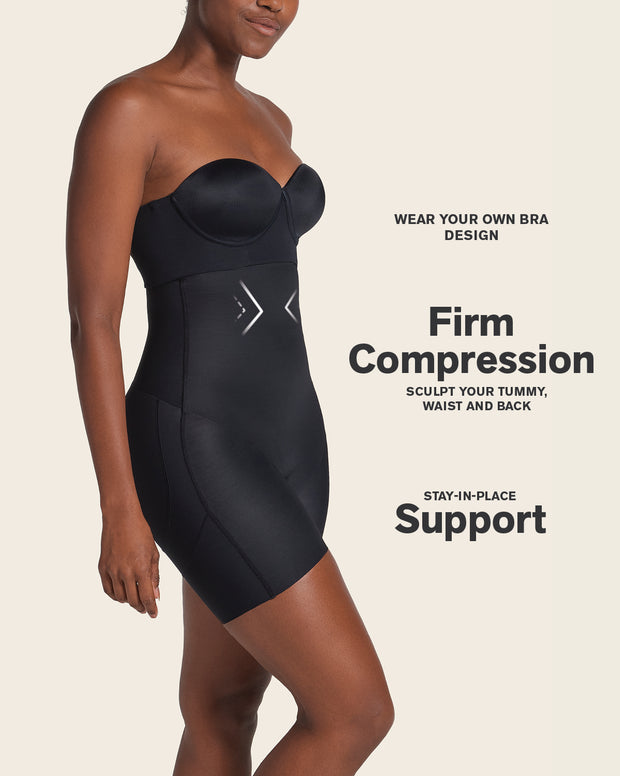 Strapless sculpting step-in body shaper with short bottom