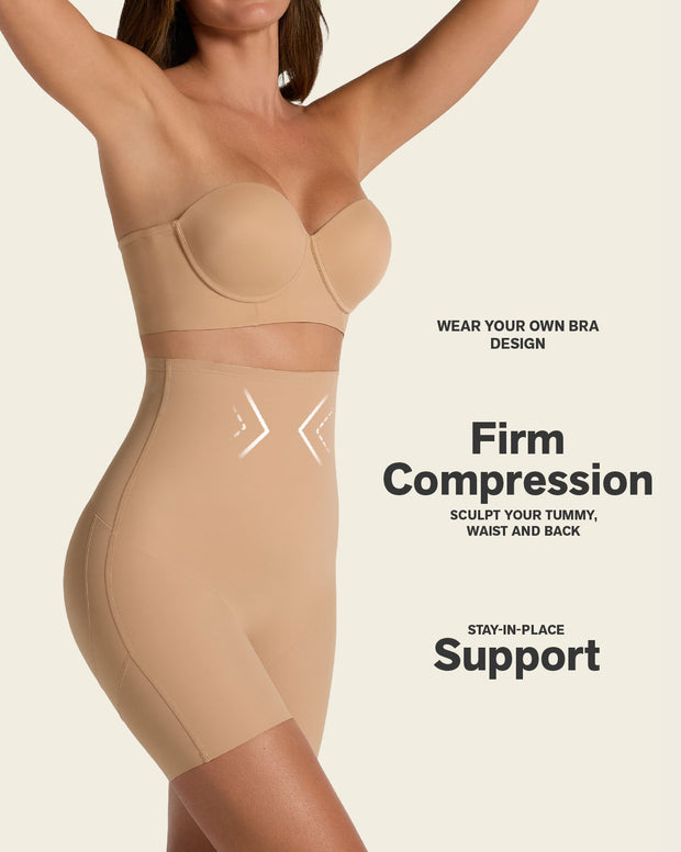 Strapless sculpting step-in body shaper with short bottom