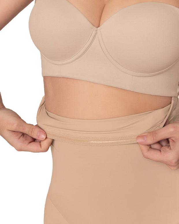 Strapless sculpting step-in body shaper with short bottom