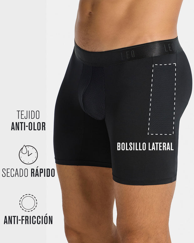 Long athletic boxer brief with side pocket