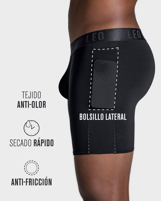 Long athletic boxer brief with side pocket