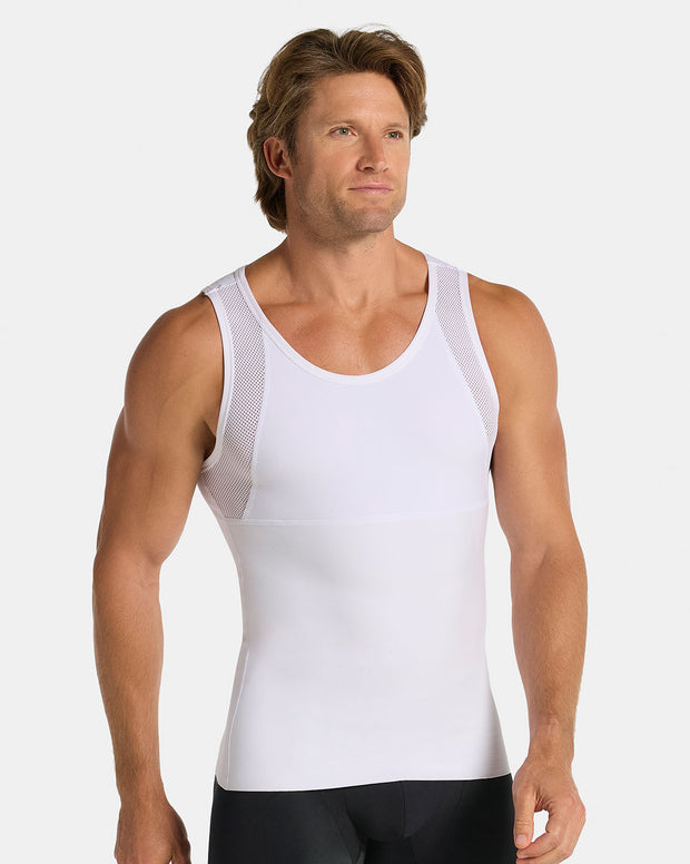 3-Pack of Stretch Cotton Moderate Compression Shaper Tanks with Mesh Cutouts