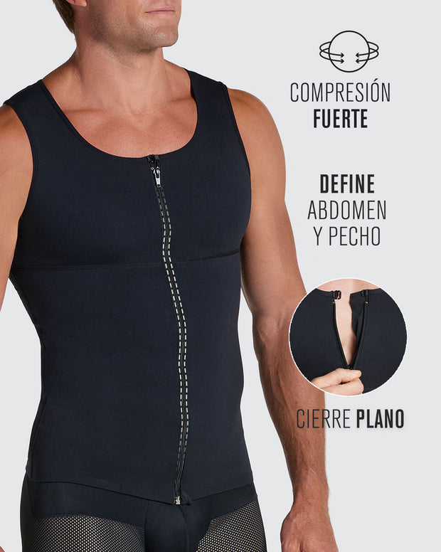Compression vest with double layer of fabric on abdomen and back