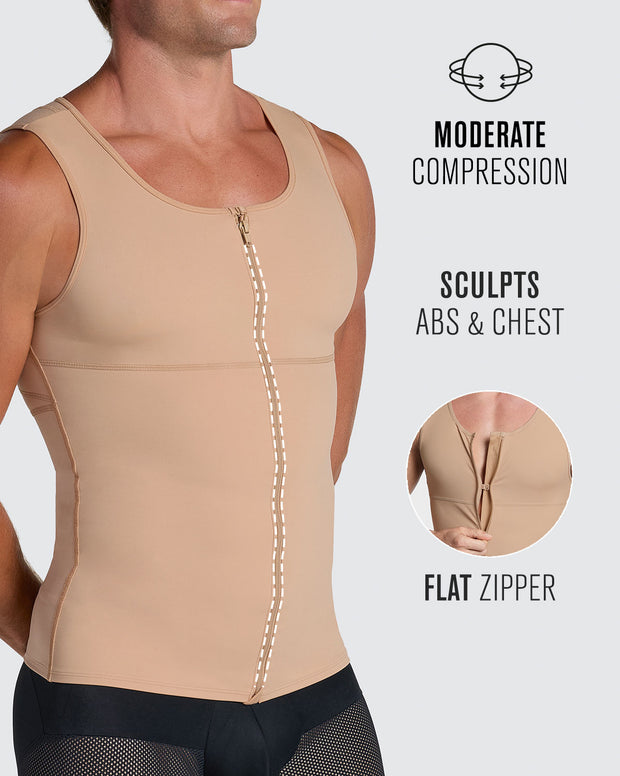 Compression vest with double layer of fabric on abdomen and back