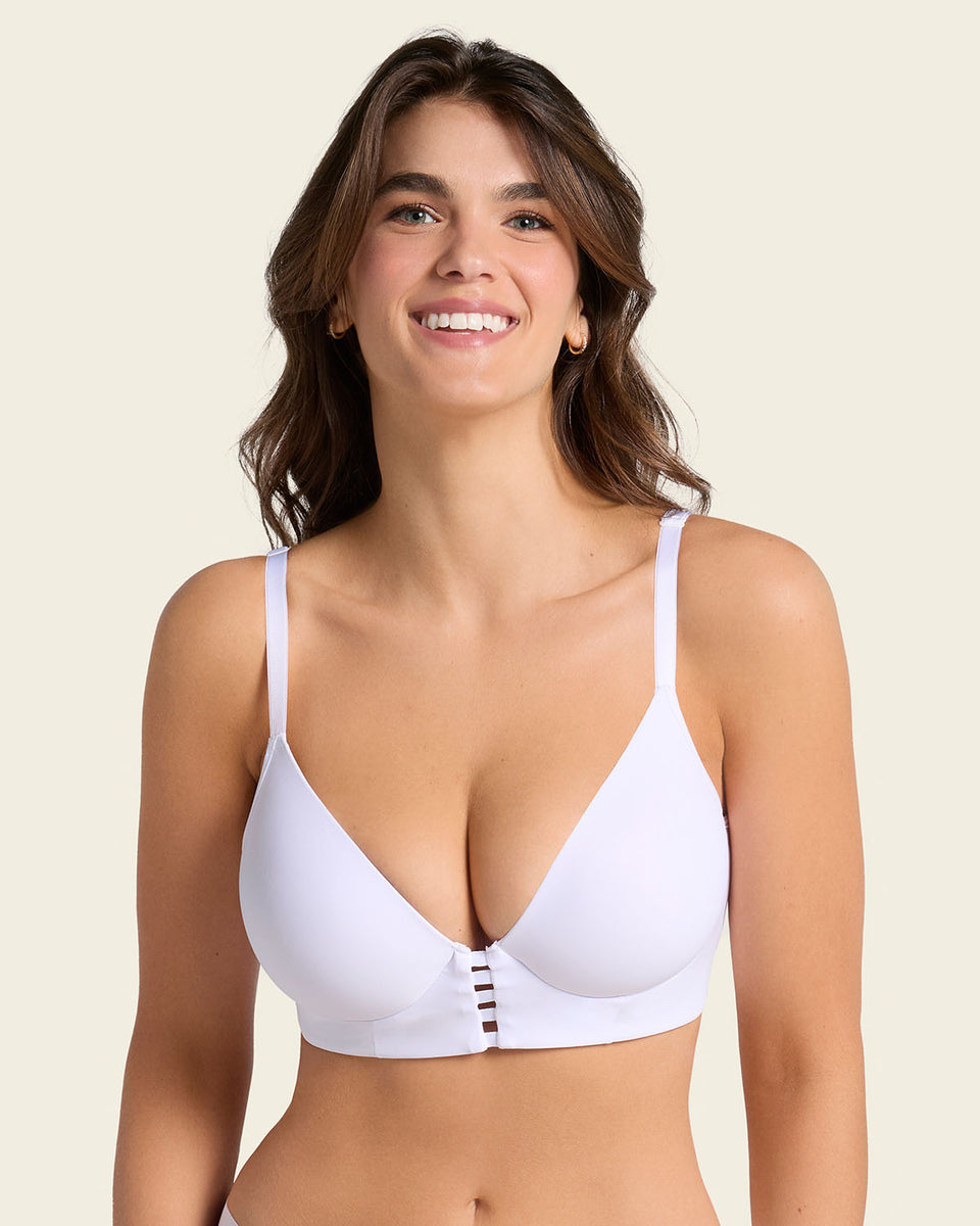 Memory foam push-up underwire bustier bra with strappy front