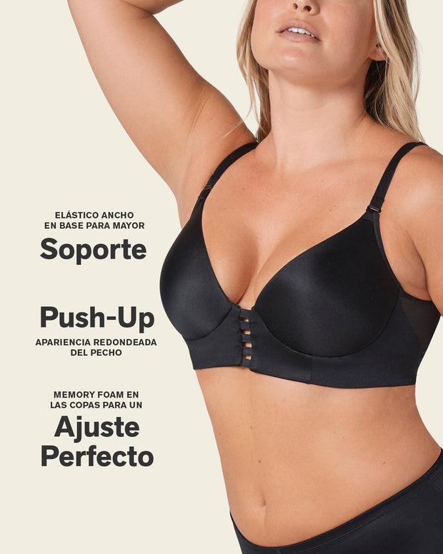 Memory foam push-up underwire bustier bra with strappy front