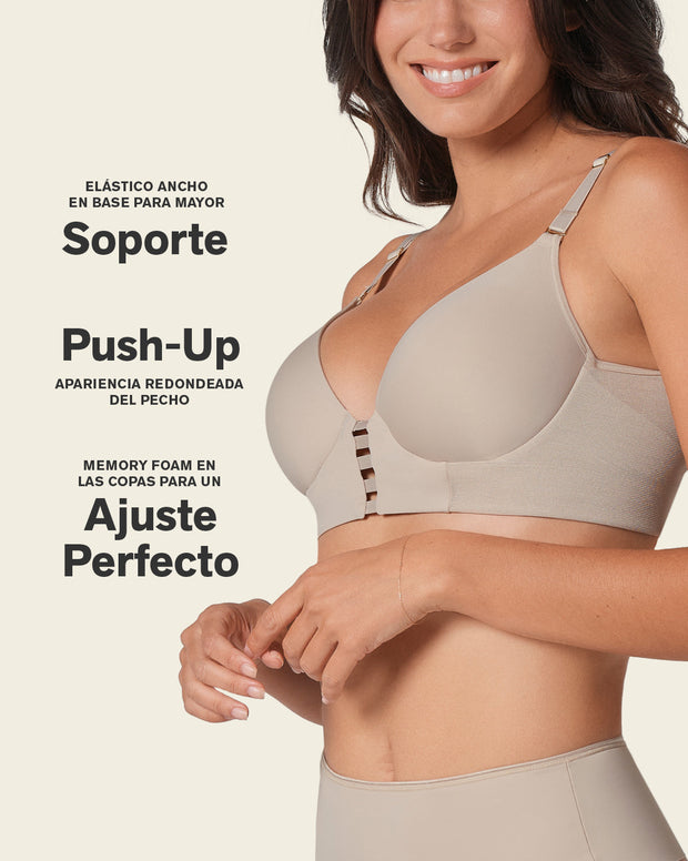 Memory foam push-up underwire bustier bra with strappy front