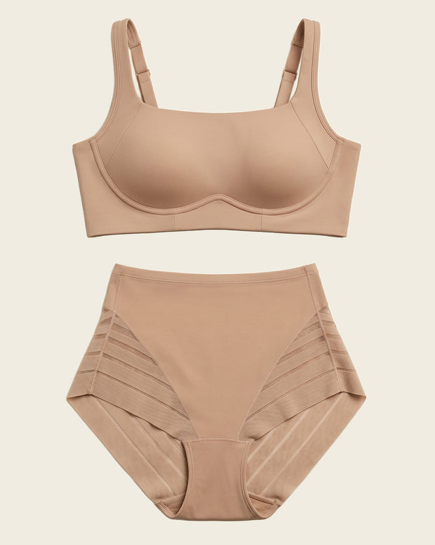 Everyday Bra + Stripe Undetectable Shaper Panty en Café Medio