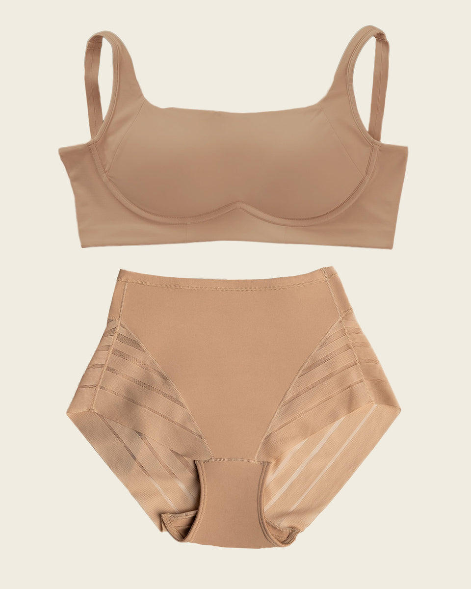 Everyday Bra + Stripe Undetectable Shaper Panty en Café Medio
