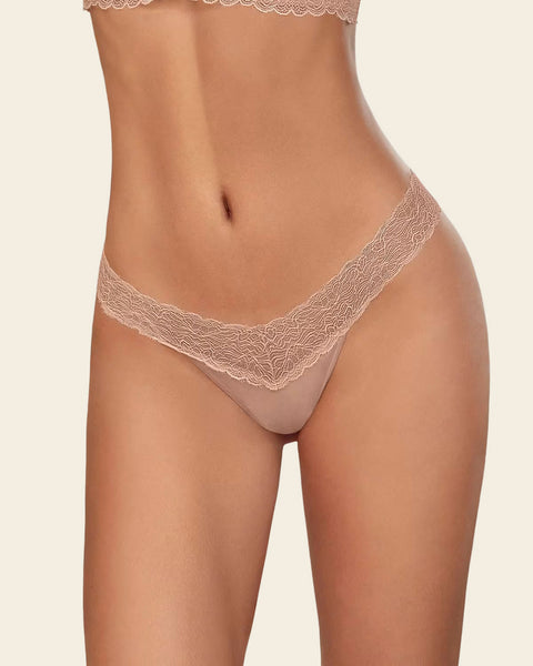 Low-Rise Lace Waistband Thong Panty#color_811-toffee-peach