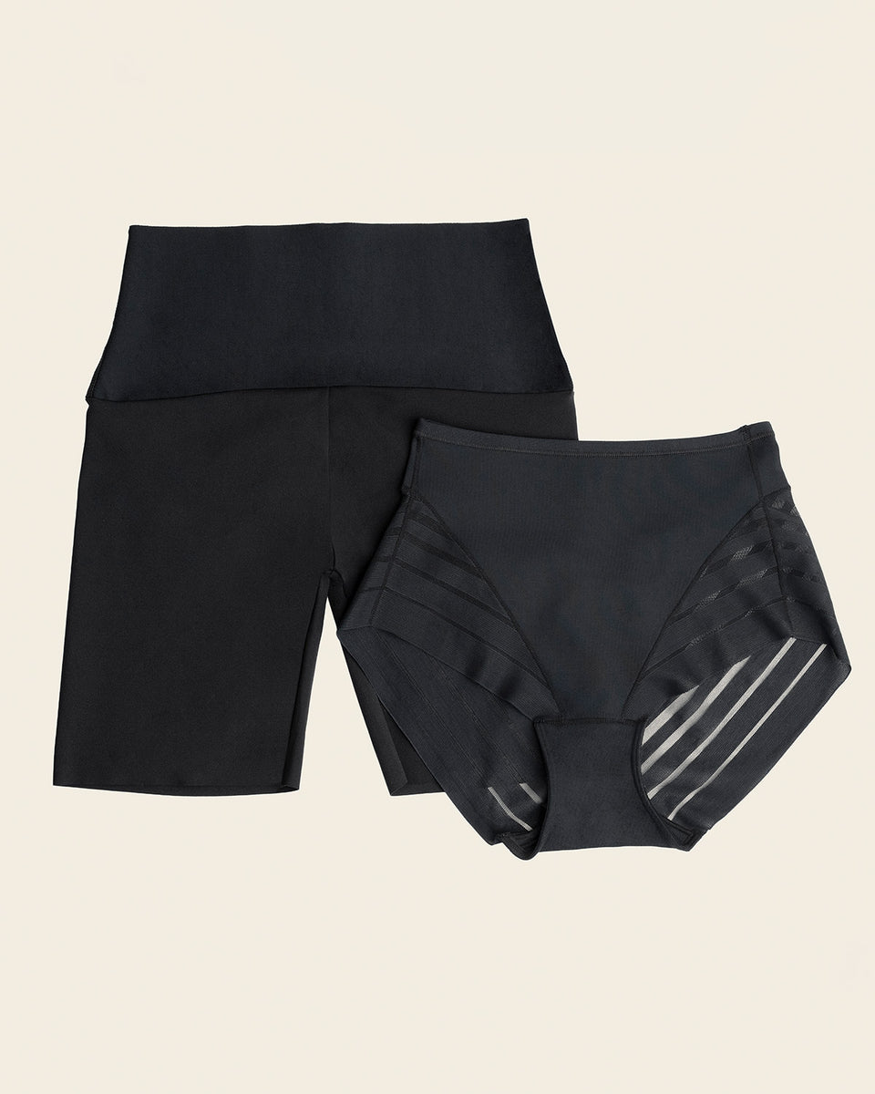 PowerStay Short & Stripe Undetectable Panty Bundle: Black Seamless Set