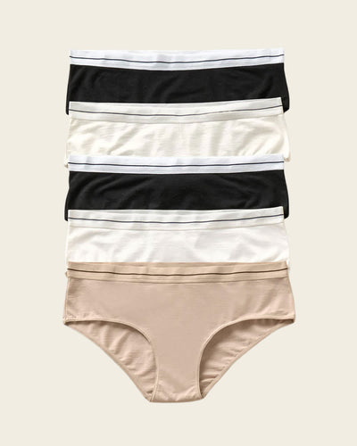 5-Pack Cotton Blend Hipster Panties#color_s12-ivory-black-nude