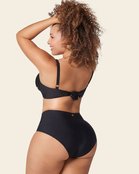 High-Waisted Slimming Bikini Bottom with Overlaid Fabric#color_700-black