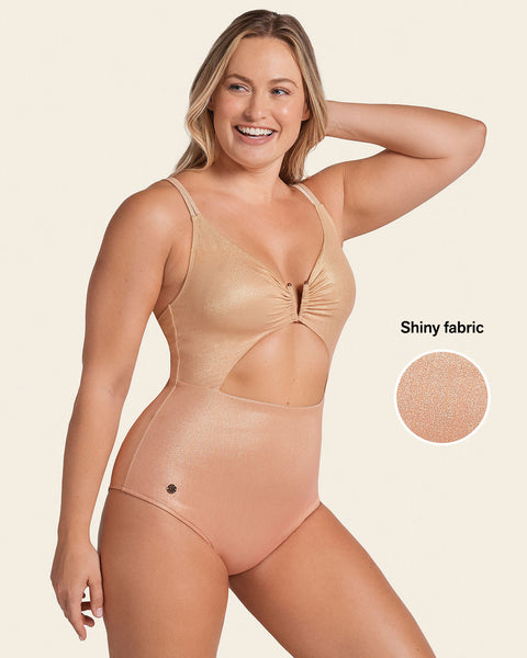 One-Piece Slimming Swimsuit with Bold Cutouts#color_127-iridescent-gold