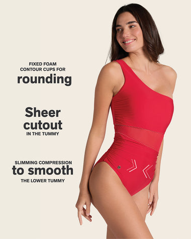 Stunning One-Shoulder One-Piece Shaping Swimsuit#color_323-red