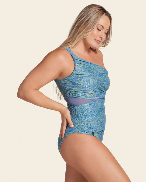 One-Shoulder Shaping Swimsuit with Mesh Details and Fabric Overlay#color_584-blue-paisley-print