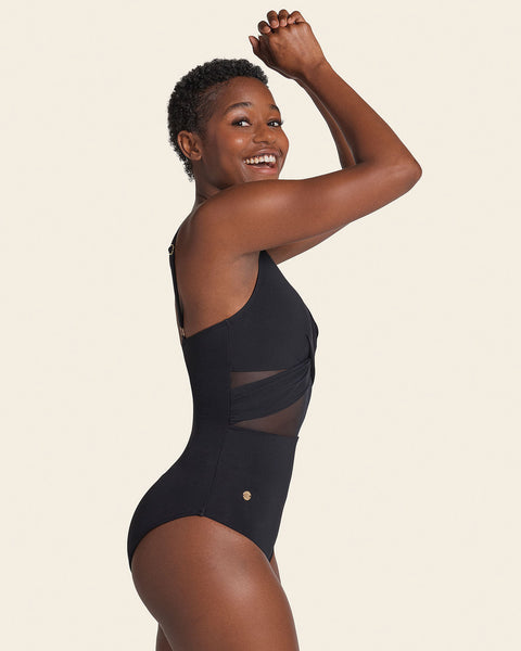 Eco Friendly Recycled Nylon One Piece with Slimming Compression#color_700-black