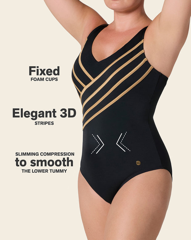One-Piece Slimming Swimsuit with Elegant 3D Stripes