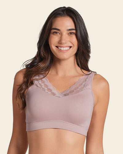 Mastectomy pocketed lace trim wireless bra#color_281-rosewood