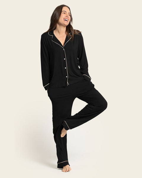 Pajama Set: Long Sleeve Shirt + Long Pant#color_700-black